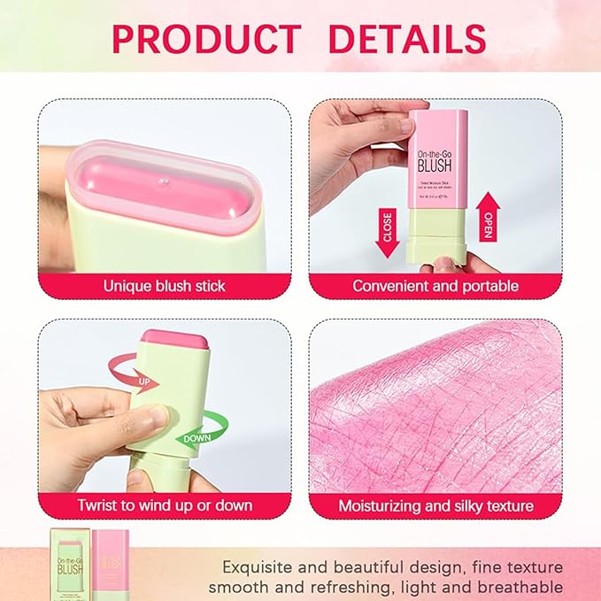 Multi-Use Makeup Blush Stick, Cream Face Blush Makeup Stick for Cheeks Eyes Lips, Super Natural Matte Finish Looking Long-Lasting Moisturizing Blush Stick, Suitable for All Skin (2#, Hot Red)-VivaGrace Women