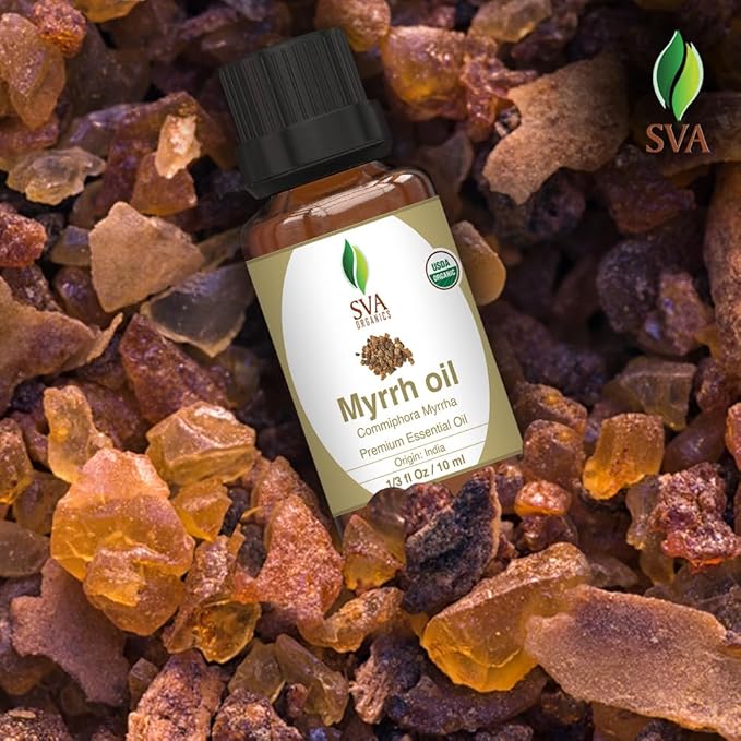 SVA Myrrh Essential Oil Organic – 1/3 Fl Oz – 100% Natural Organic Myrrh Oil - for Diffuser, Hair Care, Face, Skin Care, Aromatherapy, Scalp and Body Massage, Soap and Candle Making-VivaGrace Women