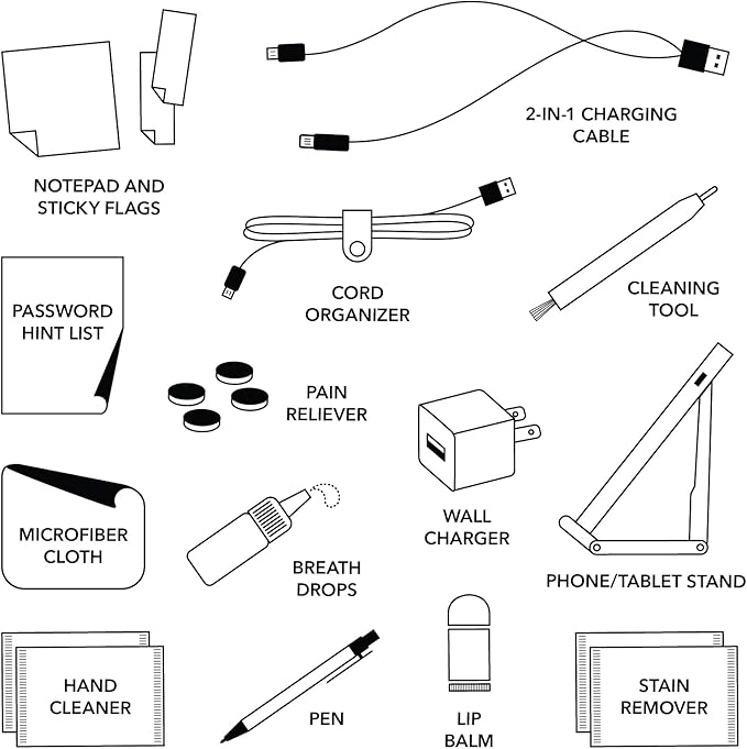 Pinch Provisions Work from Anywhere Kit, Includes 18 Essentials to Help You Stay on Task, Must-Have Essentials, Compact Multi-Functional Vegan Leather Pouch, Black-VivaGrace Women