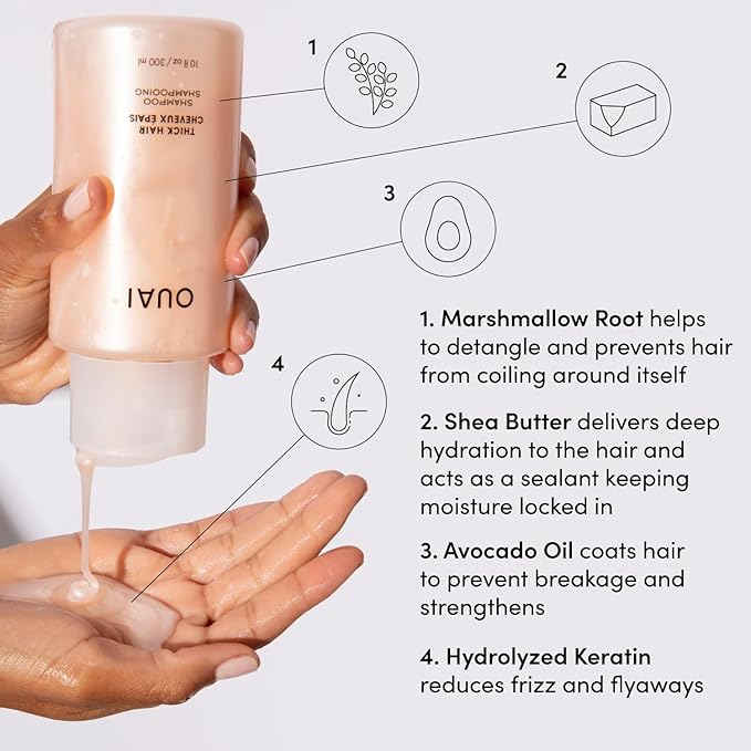 OUAI Thick Hair Shampoo & Conditioner Set, Travel Size - Moisturizing Shampoo & Conditioner - With Keratin, Marshmallow Root, Shea Butter & Avocado Oil - Sulfate, Paraben & Phthalate Free (3 Oz)-VivaGrace Women