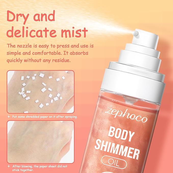 Broad Spectrum SPF 50 Sheer Body Sunscreen Setting Mist Sunscreen Body Glow Oil Spray for Face & Body with Gold Mica Sun-kissed Glow Skin Illuminator Hydrating Non-Greasy (A)-VivaGrace Women