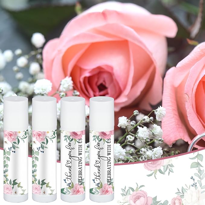Dunzy 50 Pack Bridal Shower Favors Gifts Bulk Lip Balms Peony Wedding Favors Bachelorette Baby Shower Favor Prizes Souvenirs Thank You Appreciation Gifts for Guests Women Coworker Staff-VivaGrace Women