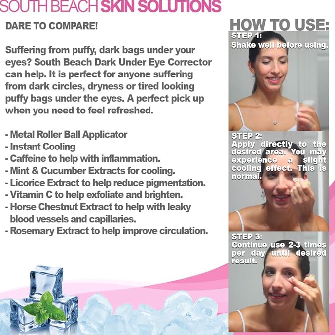 South Beach Dark Under Eye Corrector - Natural Salon Strength Anti Aging Under Eye Cream Treatment - Perfect for Tired Looking Dark Circles, Puffiness, Dark Bags, Dryness - Safe, No Harmful Chemicals-VivaGrace Women
