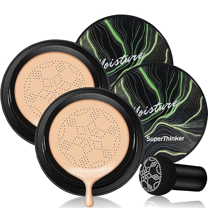 Air Cushion CC Cream Mushroom Head Foundation, Moisturizing BB Cream Makeup Long Lasting Matte Concealer (2 PCS Natural)-VivaGrace Women