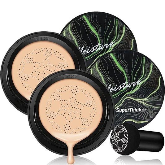 Air Cushion CC Cream Mushroom Head Foundation, Moisturizing BB Cream Makeup Long Lasting Matte Concealer (2 PCS Natural)-VivaGrace Women