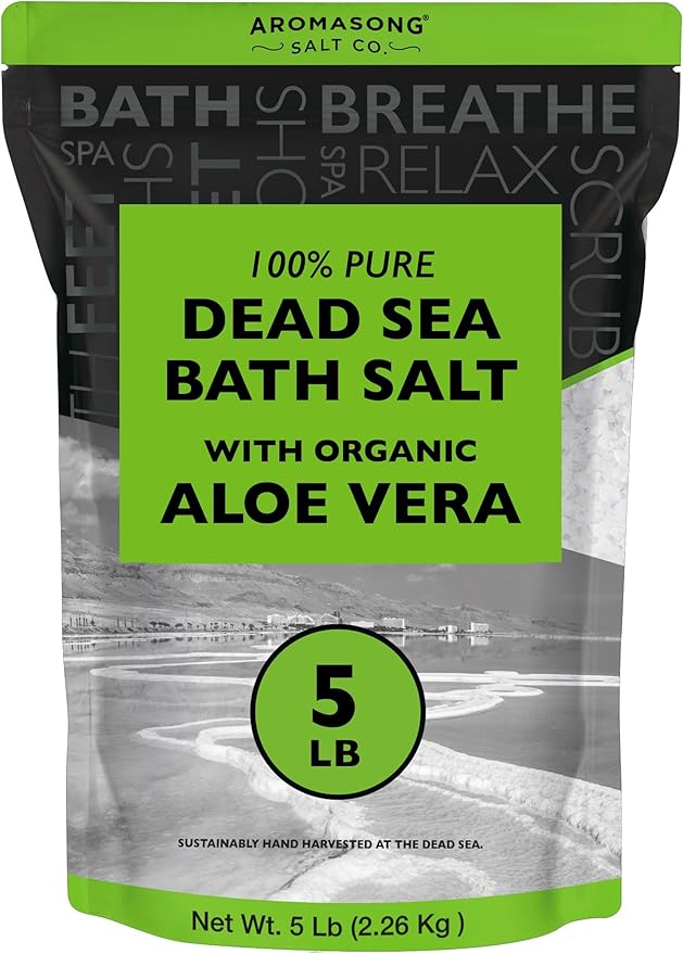 Aromasong Dead Sea Salt with Organic Aloe Vera, Spa Bath Salts, 5 Lbs Fine Bulk resealable Pack, 100% Pure & Natural, Soak for Women & Men for Tired Muscles & Skin Issues (Packaging May Vary)-VivaGrace Women
