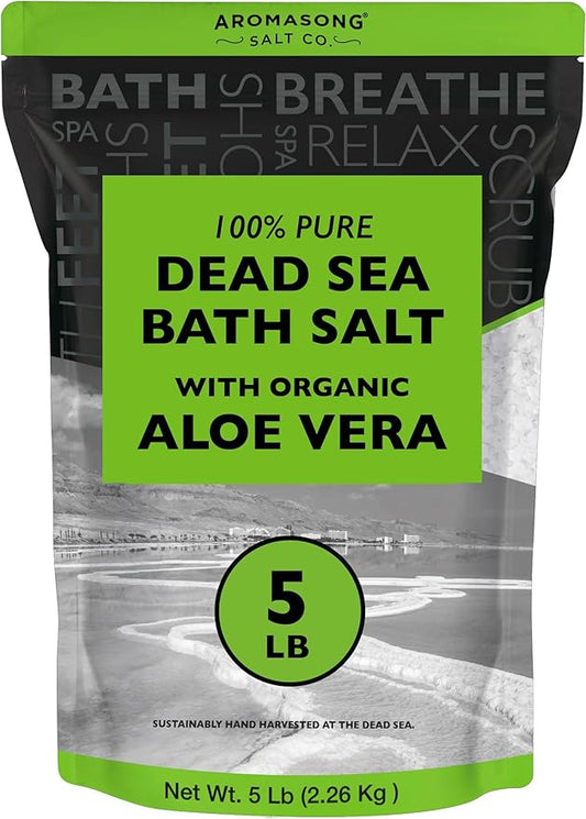 Aromasong Dead Sea Salt with Organic Aloe Vera, Spa Bath Salts, 5 Lbs Fine Bulk resealable Pack, 100% Pure & Natural, Soak for Women & Men for Tired Muscles & Skin Issues (Packaging May Vary)-VivaGrace Women