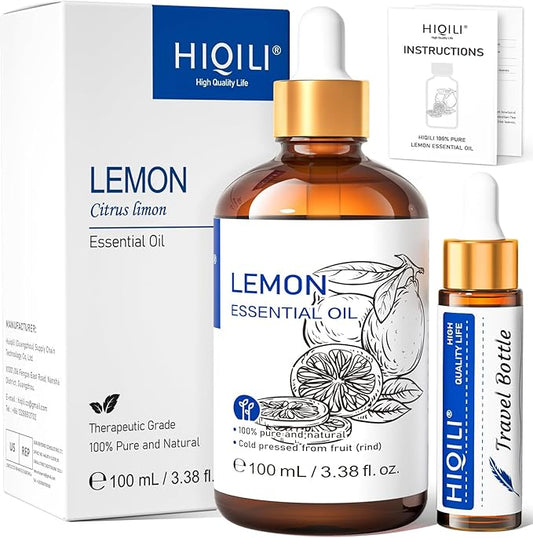 HIQILI Lemon Essential Oil, Household Cleaning, Air Purification, Skin Care, Can be Added to Cleansers, Sprays, Body Lotions Use - 3.38 Fl Oz/100ML-VivaGrace Women
