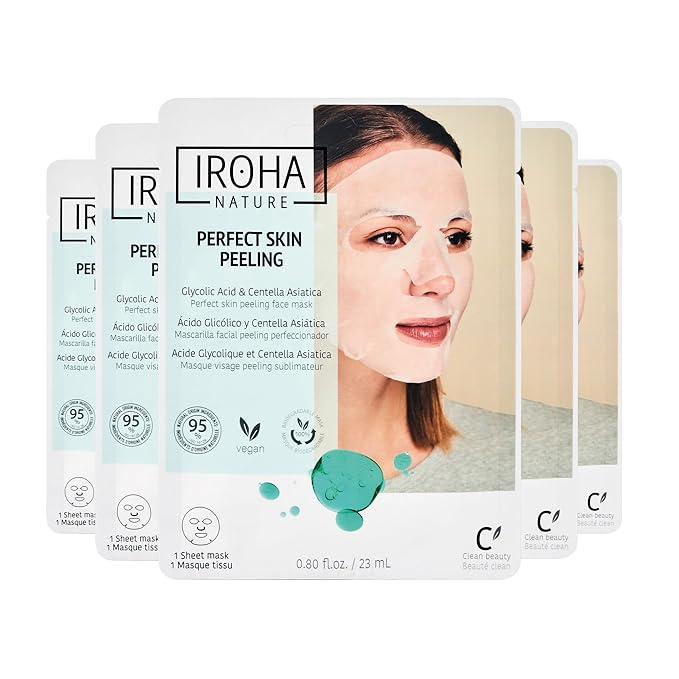 IROHA NATURE Glycolic Acid Peeling Face Mask (Pack of 5) | Skin Perfecting for a Radiant & Smooth Look | Instant Regeneration in Just 15 Minutes | Clean Beauty | 100% Vegan-VivaGrace Women