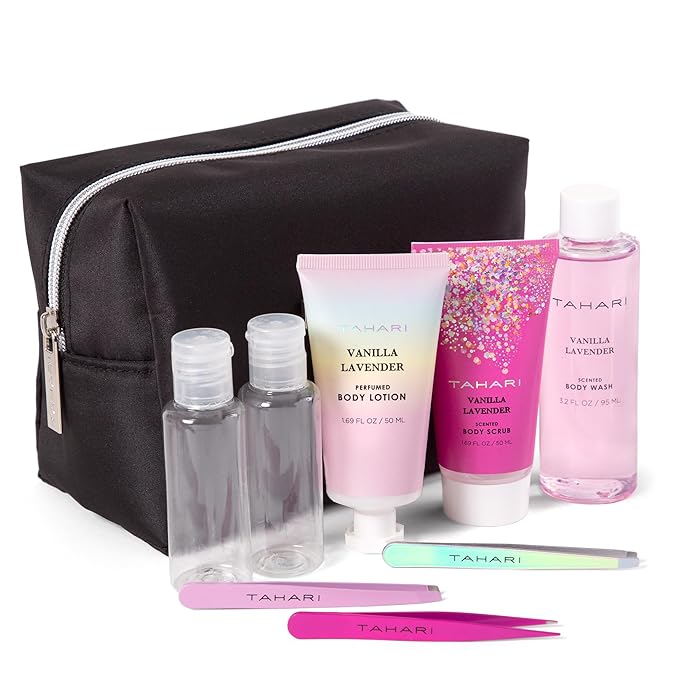 Tahari Spa Gift Set for Women, Vanilla Lavender Spa Set, Bath Kit for Women Gift Set Includes Body Lotion, Body Wash, Hand Cream, Lotion Gift Set for Women, Birthday Gifts For Women - (Black)-VivaGrace Women