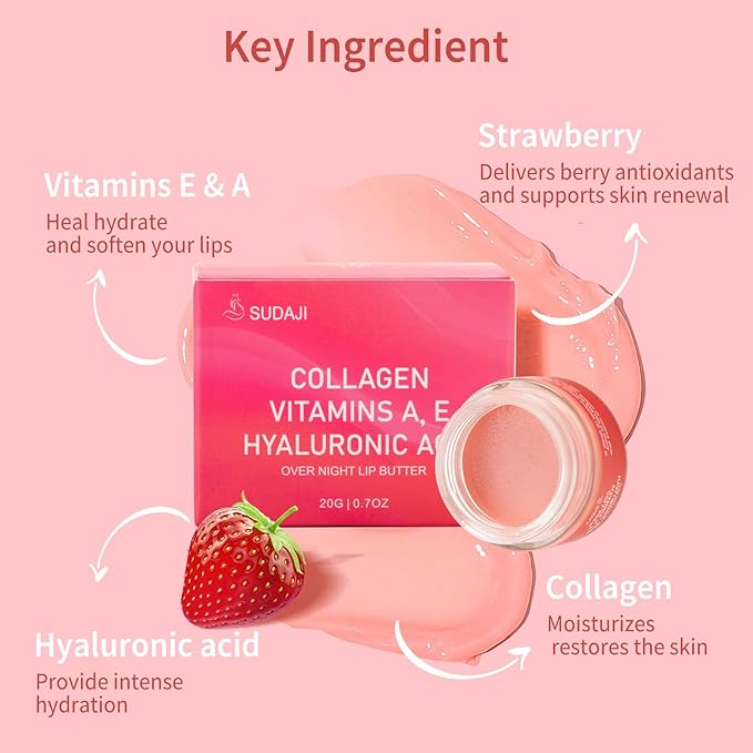 Lip Mask, Collagen Hydrating Lip Balm, Overnight Moisture Lip Butter with Hyaluronic Acid & Aloe Vera, Sleeping Nourishing Lip Butter Balm-VivaGrace Women