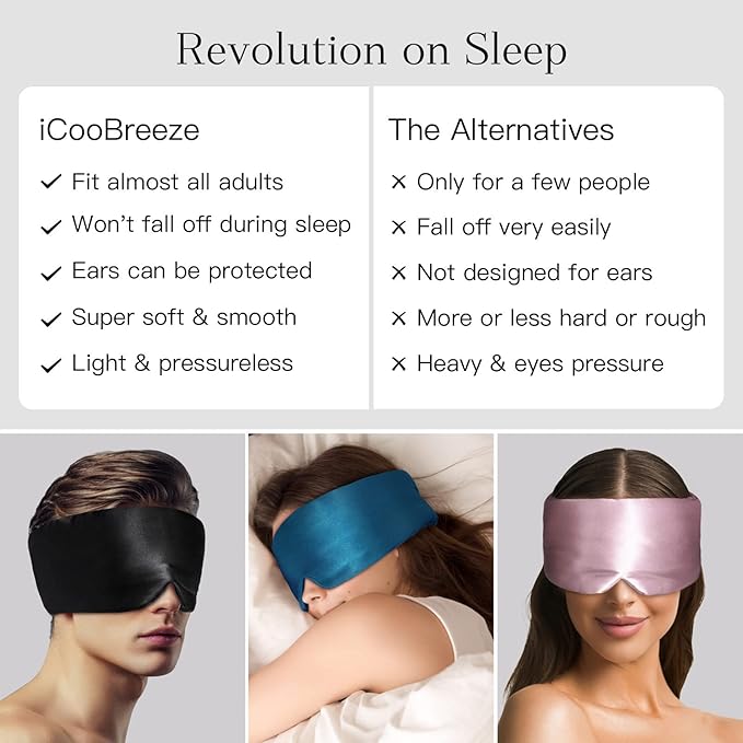100% Natural Silk Eye Mask for Women Men, Soft Pressureless Cooling Blackout Eye Covers for Sleeping, Large Size Sleep Mask fits All Heads Adjustable, 1PC, Navy Blue-VivaGrace Women