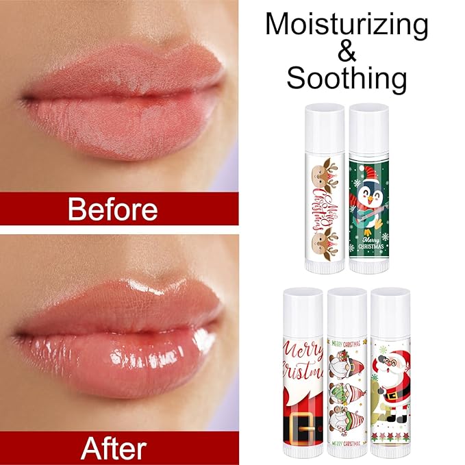 50 Pcs Pink Princess Lip Balm Bulk Pink Girl Lip Care Products Pink Girl Birthday Party Supplies Princess Party Gifts for Kids Women Bachelorette Party Bridal Baby Shower(Classic Christmas Styles)-VivaGrace Women