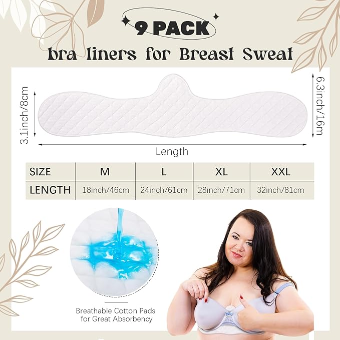 Boyiee 9 Pcs Cotton Bra Liners 3 Layer Reusable Washable Under Breast Sweat Absorber Pads for Woman-VivaGrace Women