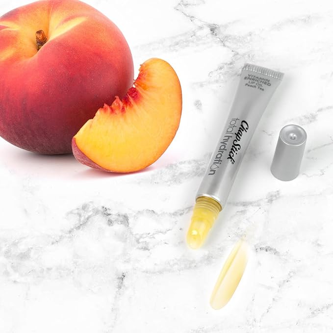Chapstick Total Hydration Vitamin Enriched Lip Oil, Non Tinted, Vitamin c, vitamin E, Contains Omega 3 6 9, Peach Tea Flavor, 0.23 Fl Oz (Pack of 1)-VivaGrace Women