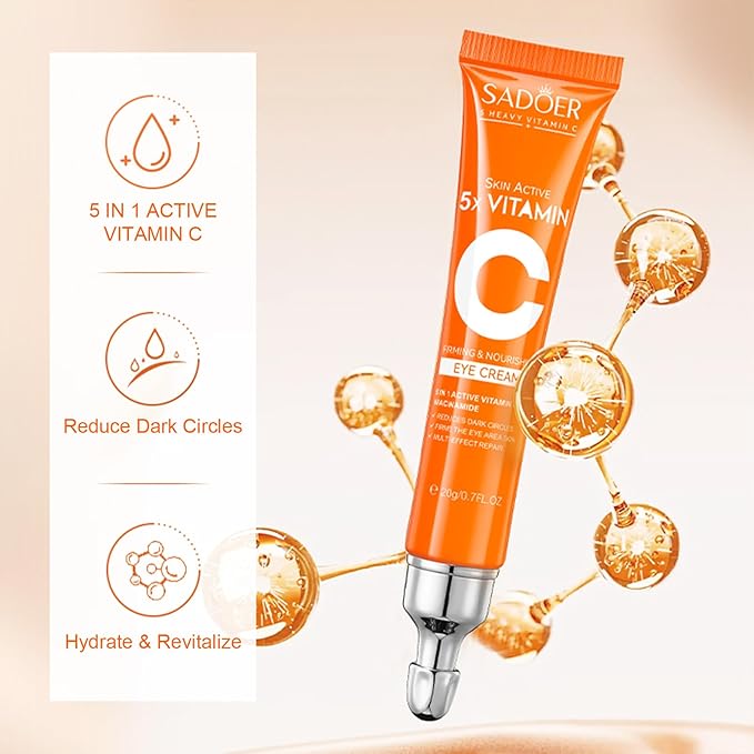 5 in 1 Vitamin C Eye Cream for Dark Circles and Puffiness - Eye Cream Anti Aging - Under Eye Cream for Puffiness and Bags Under Eyes - Eye Bag Cream for All Skin Types - Rejuvenate Your Eye Area-VivaGrace Women