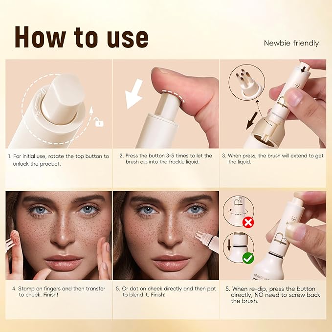 3pcs Faux Freckle Stamp Pen, Liquid Fake Freckles Stain Tattoo Marker Waterproof Long Lasting for Natural Sunkissed Makeup for Women Girl -3 Colors Brown-VivaGrace Women