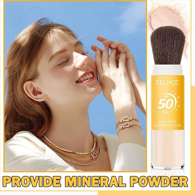 Mineral Sunscreen Setting Powder, Mineral Brush Setting Face Powder Makeup SPF 50 PA++ for All Skin, Oil Control Lightweight Breathable Concealer Brush Powder, Matte Smooth Translucent Face Powder-VivaGrace Women
