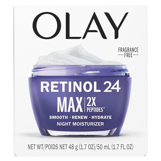 Olay Retinol Face Moisturizer, 24 MAX Anti-Aging Night Cream for Women, Fragrance-Free, Non Greasy - Anti-Wrinkle, Smooth Fine Lines, Tightening, Hydrating Skin Care - Peptides, Glycerin, 1.7 Oz-VivaGrace Women