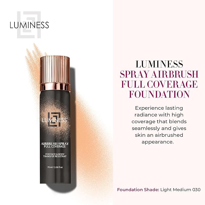 LUMINESS Spray Airbrush Foundation Makeup, Shade 030 - Lightweight, Full Coverage Foundation for Face, Neck & Body - Water-Based Concealer for Seamless Blending, Natural-Looking Finish, 2.36 fl oz-VivaGrace Women