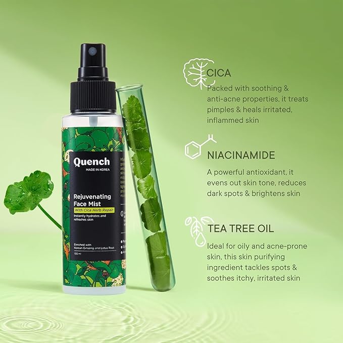 Quench CICA & 2% Niacinamide Face Mist Toner for Oil & Acne Control | Hydrates, Calms and Refreshes Skin | Gentle & Non-Irritating | Lightweight, Alcohol-Free and Non-Comedogenic (100ml)-VivaGrace Women