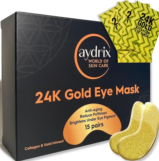 24K Gold Under Eye Mask Treatment - Corrects Puffy Eyes, Dark Circles - Reduces Wrinkles, Fine Lines and Hydrates Your Skin - 15 Golden Eye Mask Pairs-VivaGrace Women