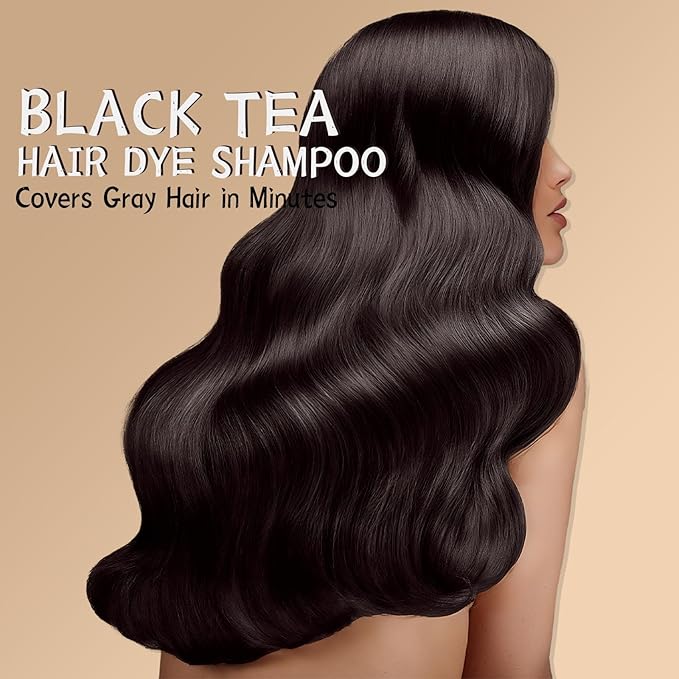 Black Tea Hair Dye Shampoo 3 in 1 for Gray Hair, Long-lasting & Natual Hair Color Shampoo, Herbal Ingredients Natural Shampoo Hair Dye Effect in Minutes, Gifts for Men Women 500ml-VivaGrace Women