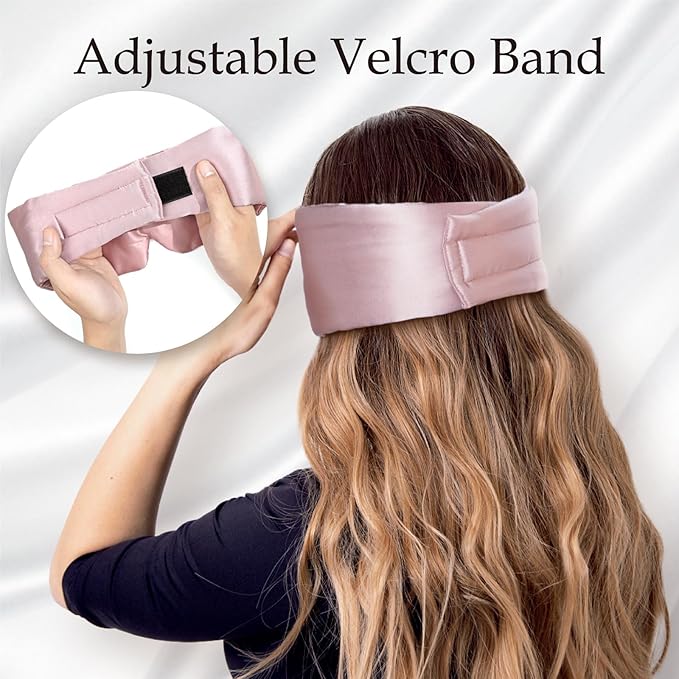 Zenssia 100% Mulberry Silk Sleep Mask Eye Mask for Man and Woman with Adjustable Headband, Full Size Large Sleep Mask & Blindfold for Total Blackout for All Night Sleep, Travel & Nap- Light Plum-VivaGrace Women