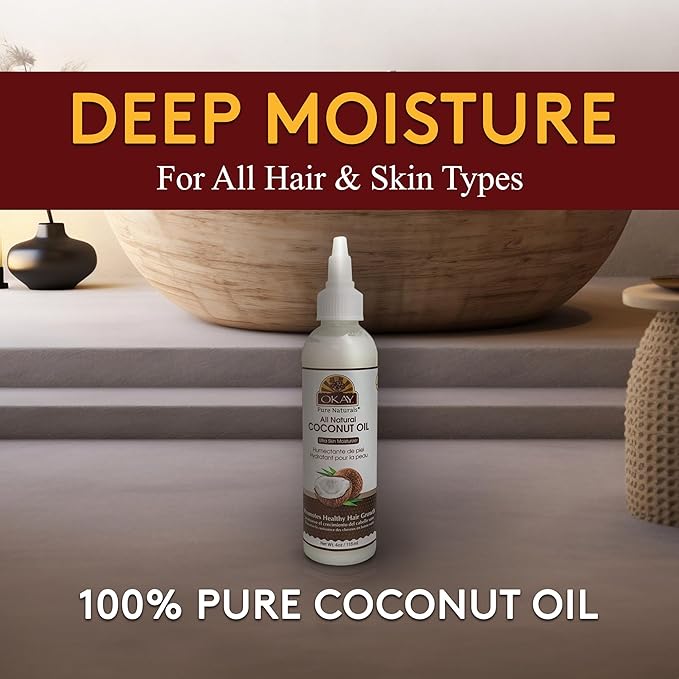 Okay 100% Pure Coconut Oil for Hair & Skin - Coconut Oil for Women & Men, Perfect for Hair & Body, for Massage & Moisturizer, Natural - 4 fl oz Squeeze Bottle (Pack of 1)-VivaGrace Women
