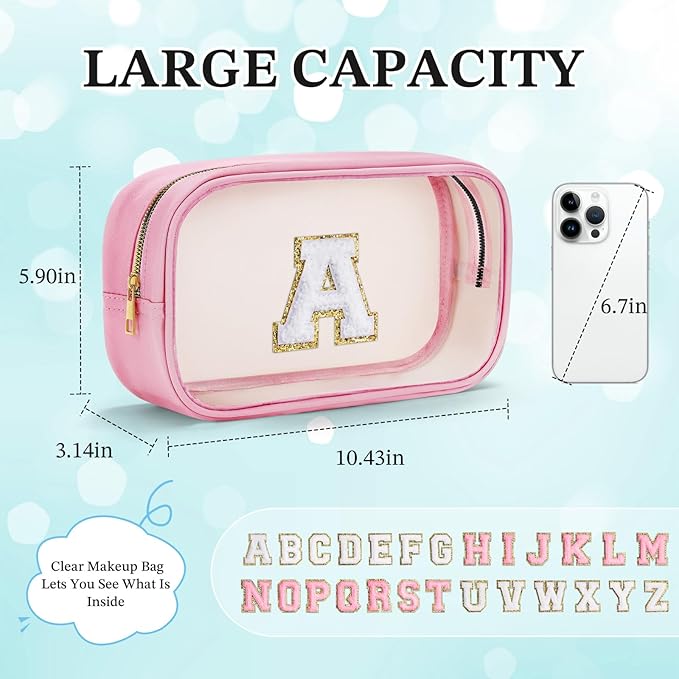 YOOLIFE Birthday Gifts Clear Makeup Bag Cosmetic Bag Pink Preppy Stuff Travel Accessories Makeup Pouch Birthday Gift for 4 5 6 7 8 9 10 11 12 Year Old Girls Graduation Teacher Gift K-VivaGrace Women