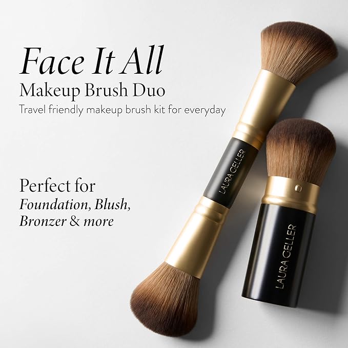 LAURA GELLER NEW YORK Face It All 2pc Makeup Brush Set - Retractable Airbrush Kabuki Brush + Dual-Ended Blush and Bronzer Brush-VivaGrace Women