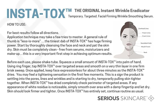 Serious Skincare INSTA-TOX Instant Wrinkle Smoothing Serum - Improves appearance of Fine Lines & Wrinkles -Temporarily Tightens Skin - Instant Line Filler - Two .75 oz. Tubes (2Pack)-VivaGrace Women