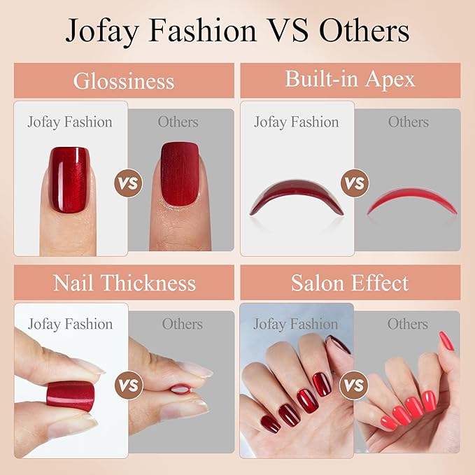 Red Press on Nails Short, Jofay Fashion Soft Gel Fake Nails, Cat Eye Press on Nails, Reusable & Natural Acrylic False Nails, Stick on Nails for Women Girls Gift, Glue on Nails Kit 32 Pcs