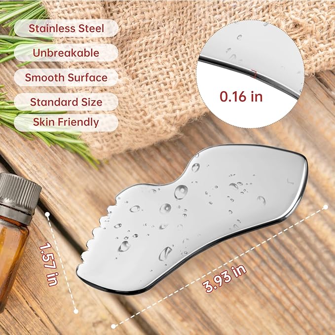 Stainless Steel Gua Sha Facial Tools, Face Comb & Massager Metal Gua sha Tool for Blood Circulation & Lymphatic Drainage, Body and Face Gua Sha Stone for Tighten Skin-VivaGrace Women