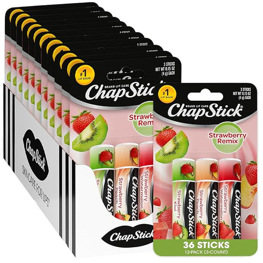 ChapStick Lip Moisturizer, Strawberry Remix 3-Packs (12 Sets/36 Tubes) – Bulk Lip Balm, Refreshing & Sweet, 0.15 Oz Ea-VivaGrace Women