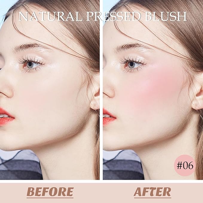 Boobeen Powder Blush, Single Color Blush Face Blush Palette Matte Baked Cream Blush Makeup Powder, High Pigment Pressed Blush for Create a Natural Cheek Flushed Look (06#)-VivaGrace Women