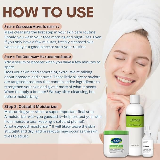 'Cetaphil' Hydrating Moisturizing Cream | The 'Ordinary' Hyaluronic Acid 1 oz. | Cleansing Gel 4 oz.-VivaGrace Women