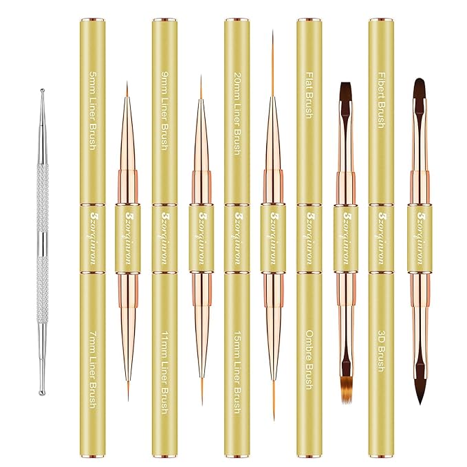 Nail Art Brushes for Nail Art, Professional 5Pcs Double-Ended Acrylic Nail Brush Set for Details, Long Lines, Ombre & 3D Design-Perfect for DIY Manicures & Salons (Gold)-VivaGrace Women
