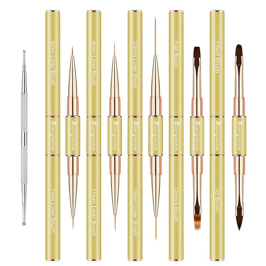 Nail Art Brushes for Nail Art, Professional 5Pcs Double-Ended Acrylic Nail Brush Set for Details, Long Lines, Ombre & 3D Design-Perfect for DIY Manicures & Salons (Gold)-VivaGrace Women