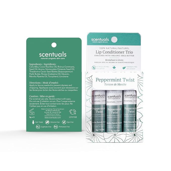 Lip Balm Peppermint Set of 3, Made with Shea Butter, Cocoa Butter, Avocado & Jojoba oil, Beeswax, Vitamin E and Essential oil, Moisturizing Lip Care, Cruelty Free Hydration, Natural (3 Pack)-VivaGrace Women