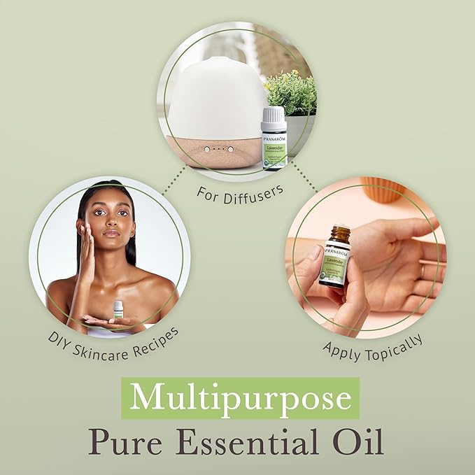 Pranarom USDA Certified Organic Lavender Essential Oil (5ml), 100% Pure Undiluted Therapeutic Grade from French Alps for Aromatherapy, Diffuser, Healthy Skin & Hair, Massage, Relaxation-VivaGrace Women