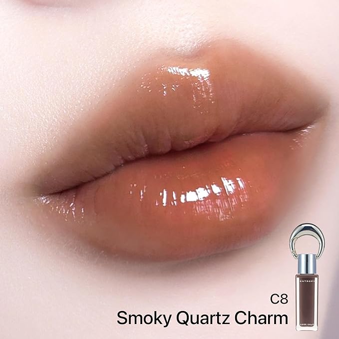 ENTROPY Makeup 2-in-1 Charm Shiny Glowy Lip & Cheek Gloss Tint Keychain, High Pigment Glossy Lip Color & Plumping Gloss, C8 Smoky Quartz Charm-VivaGrace Women
