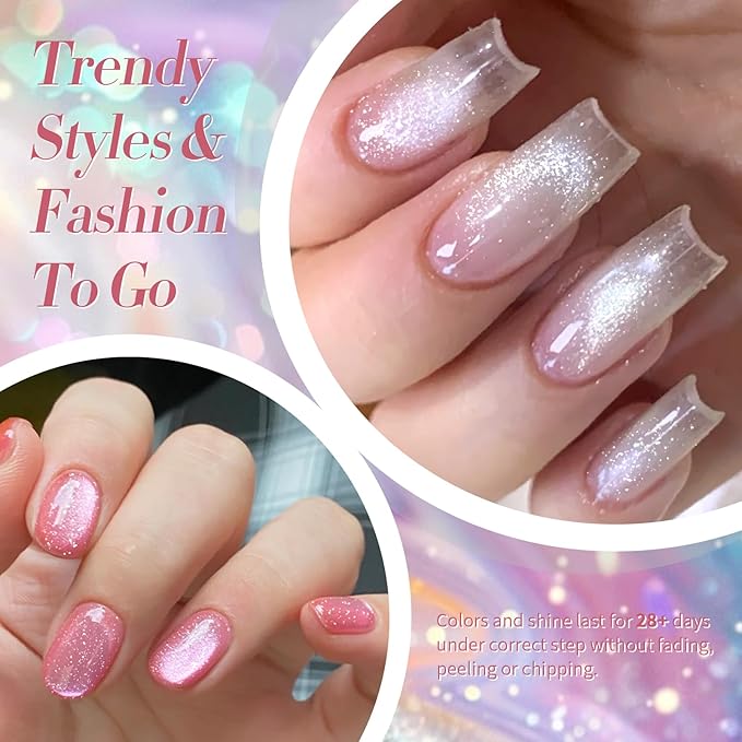 Born Pretty Magnetic Gel Nail Polish Pastel Cat Magnetic Eye Gel Polish Glitter Shimmer Auroras Magnetic Gel Nail Art Manicure Kit 6PCS-VivaGrace Women