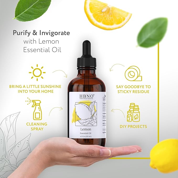 HBNO California Bottled Lemon Essential Oil 4 fl oz (120ml) - Natural & Premium Grade - Lemon Essential Oil for Cleaning-VivaGrace Women