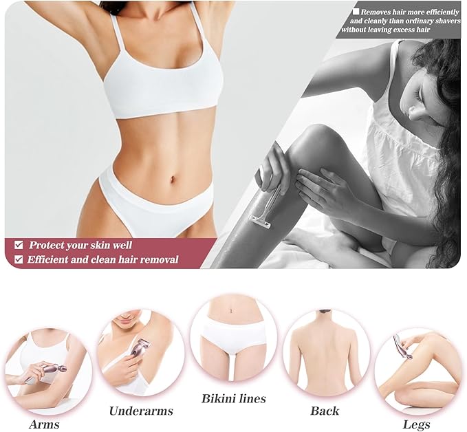 Electric Shaver for Women for Legs Bikini Trimmer Electric Razors for Women Underarm Public Hairs Rechargeable Womens Shaver Wet Dry Use Painless Cordless with Detachable Head (Pink)-VivaGrace Women