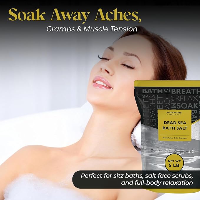 Aromasong Dead Sea Bath Salt - 100% Pure & Natural Dead Sea Salts for Soaking Fine Grain 5 LB - Bulk Resealable Pack (Packaging May Vary) Used for Body wash Scrub - Soak for Women & Men.-VivaGrace Women