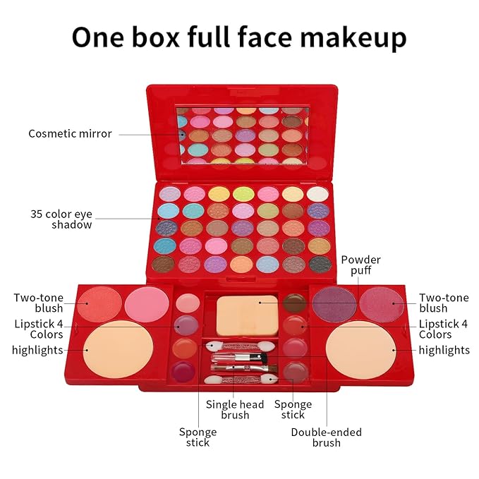 All-in-One Makeup Gift Set Travel Makeup Kit Complete Starter Makeup Bundle Lipgloss Lipstick Concealer Blushes Powder Eyeshadow Palette Cosmetic Palette for Teen Girls & Adults #10-VivaGrace Women