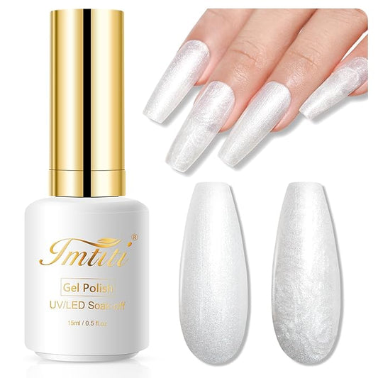 Imtiti Pearl White Gel Nail Polish 15ML Wedding White Gel Polish Shimmer Gel Polish Soak Off UV Gel for Manicure Salon DIY at Home Women Gifts 1Pcs