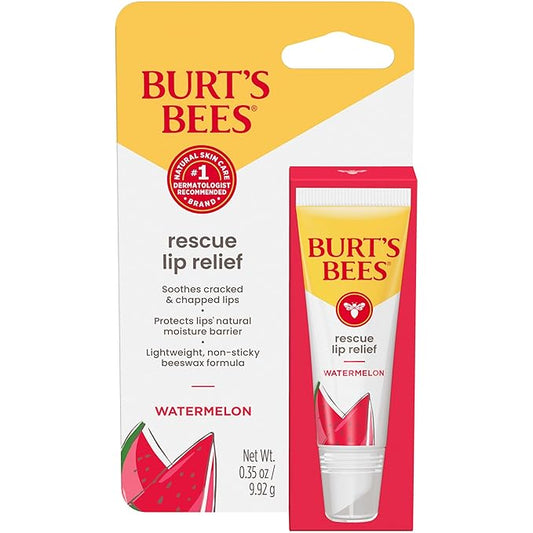 Burt's Bees Rescue Lip Relief, Watermelon, Hydrating Lip Balm for Dry Cracked Lips, with Responsbily Sourced Beeswax and Shea Butter, 100% Natural Origin, 1 Squeezy Tube, 0.35oz-VivaGrace Women