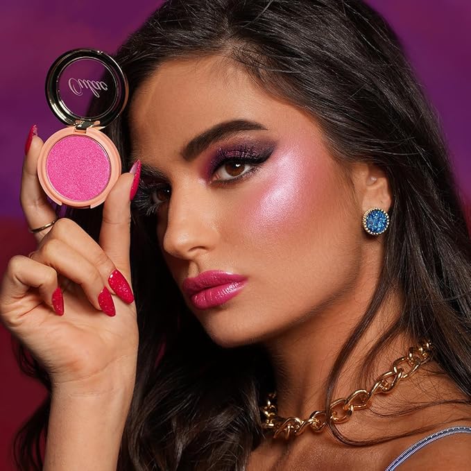Oulac Luminisers Powdery Blusher for Cheeks Face Glow,Brighten Skin As Highlighter Makeup, Shimmer Blusher,Buildable and Vegan Cosmetics,4.8g F12 Razzmatazz-VivaGrace Women
